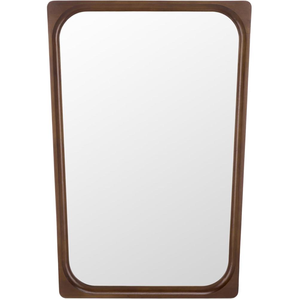 image:imageSAFAVIEH Home Collection Lola Brown Wall Mirror Rounded Rectangular Wood Frame Vertical Hanging Accent MRR9031ABrown