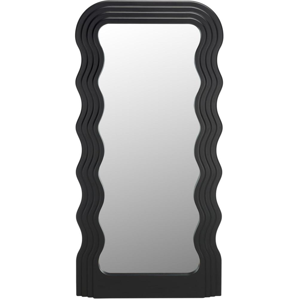 image:imageSAFAVIEH Home Collection Mahya 32 x 63 Full Length Mirror Walnut Wood Frame Wavy Rectangular Wall Mirror Modern Decorative Accent MRR9006CBlack