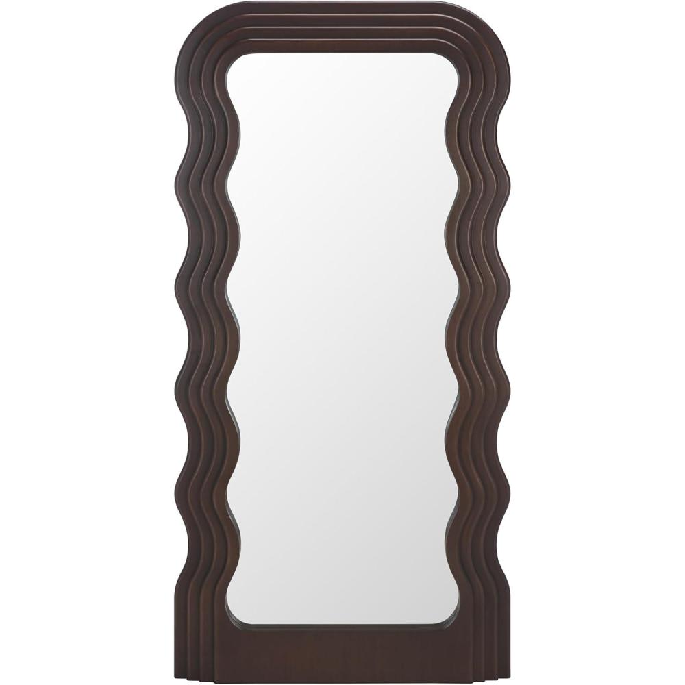 image:imageSAFAVIEH Home Collection Mahya 32 x 63 Full Length Mirror Walnut Wood Frame Wavy Rectangular Wall Mirror Modern Decorative Accent MRR9006CBrown