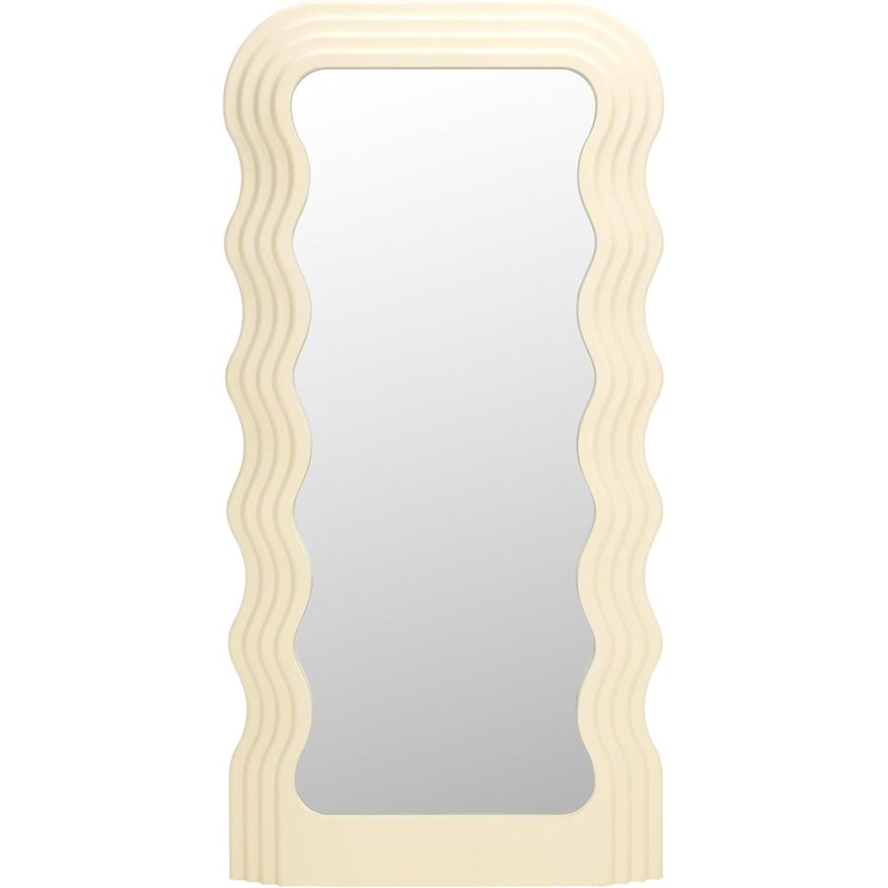 image:imageSAFAVIEH Home Collection Mahya 32 x 63 Full Length Mirror Walnut Wood Frame Wavy Rectangular Wall Mirror Modern Decorative Accent MRR9006CWhite