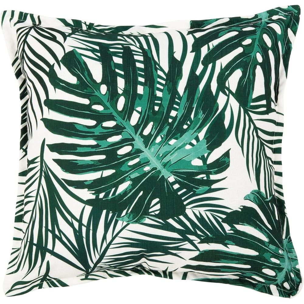 image:imageSAFAVIEH Home Collection Andala Tropical 18inch GreenWhite Decorative Accent Pillow PLS7155A1818