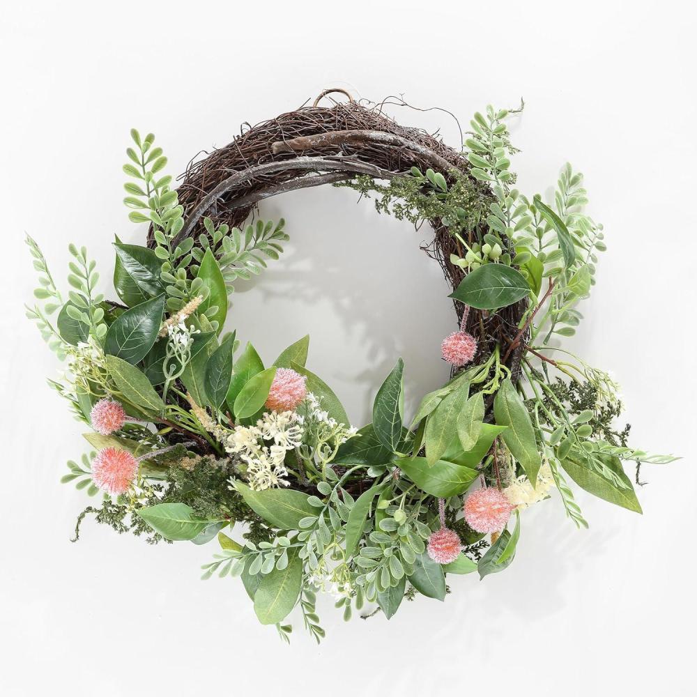 image:imageSAFAVIEH Home Collection Faux Artificial 21inch Sweetgum amp Mandarin Decorative Semi Wreath