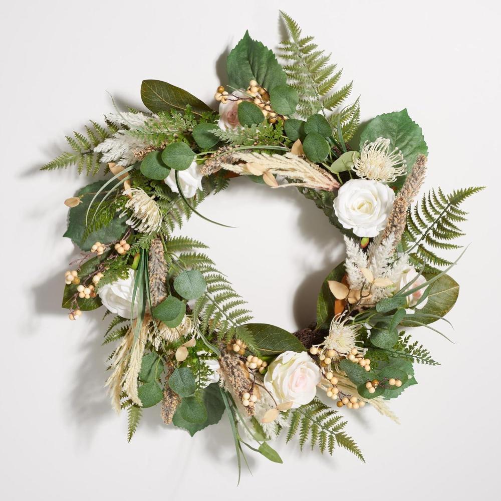 image:imageSAFAVIEH Home Collection Faux Artificial 28inch Rose amp Fern Decorative Wreath
