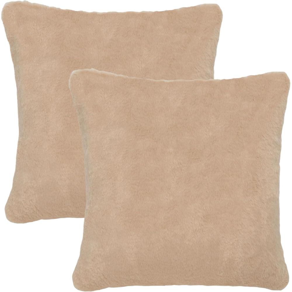 image:imageSAFAVIEH Home Collection Flayn Grey Faux Fur 17inch Square Decorative Accent Throw Pillow with Insert Set of 2Brown