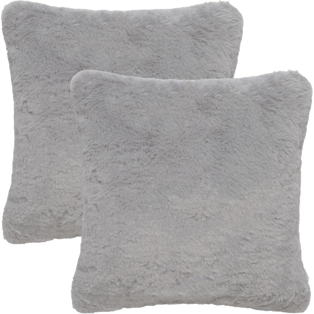 image:imageSAFAVIEH Home Collection Flayn Grey Faux Fur 17inch Square Decorative Accent Throw Pillow with Insert Set of 2Grey