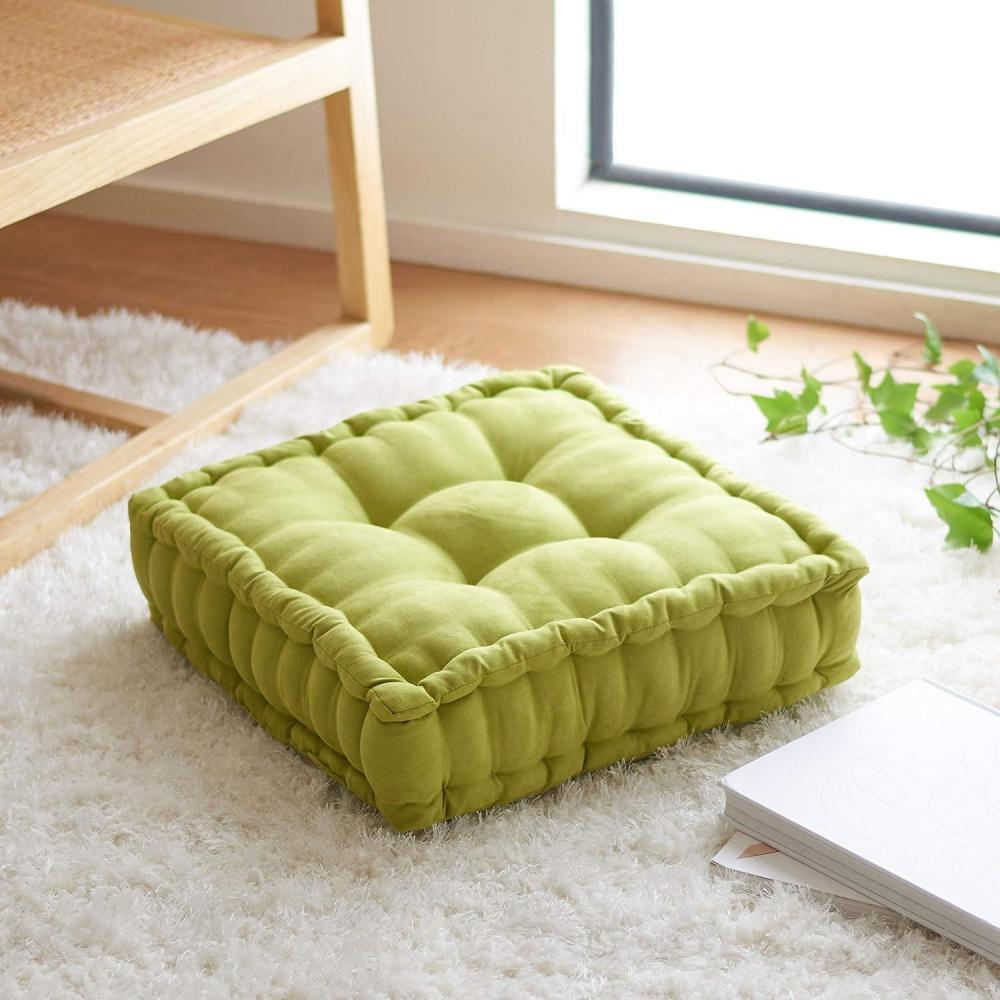 image:imageSAFAVIEH Home Collection Gardenia Champagne Tufted 18inch Square Floor Pillow with Insert for Living Room Meditation Sofa Extra SeatingLight Green