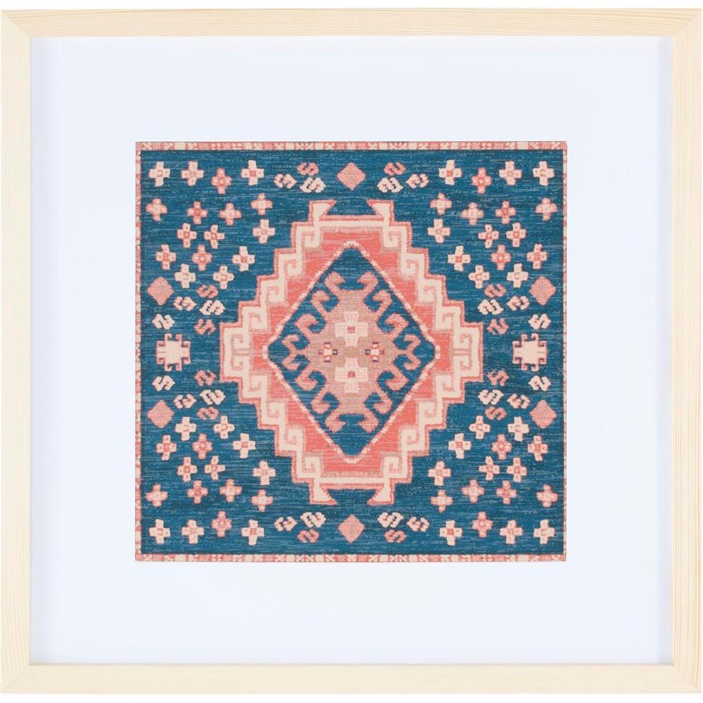 image:imageSAFAVIEH Home Collection Hattori NavyOrange 18inch Square Boho Tribal Wood Framed Textile Wall Art for Bedroom Living Room Foyer Dining Area Entryway