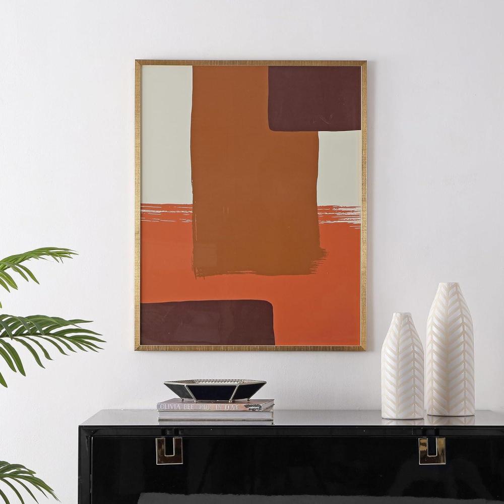 image:imageSAFAVIEH Home Collection Java Compilation SalmonGolden Brown 24 x 30inch Modern Abstract Framed Wall Art for Bedroom Living Room Foyer Dining Area Entryway