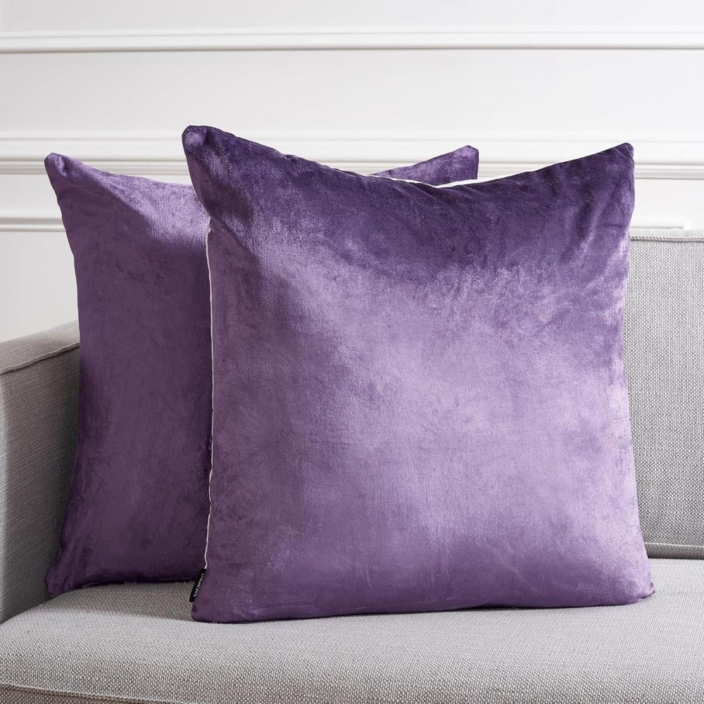 image:imageSAFAVIEH Home Collection Jovanni Purple Viscose 18inch Square Pillow Set of 2 with InsertPurple