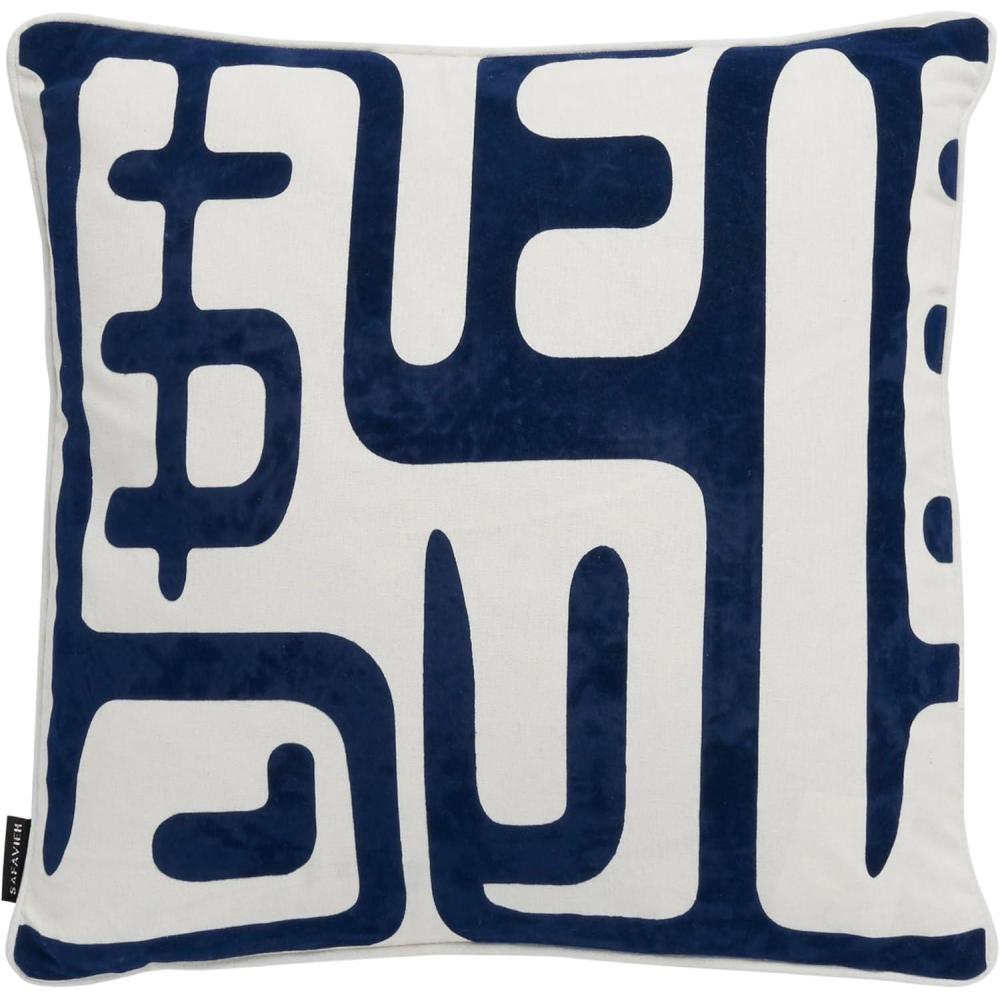 image:imageSAFAVIEH Home Collection Maize MidCentury Modern BeigeNavy 18inch Square Decorative Accent Throw Pillow with Insert Set of 2BeigeNavy