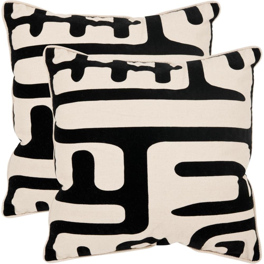 image:imageSAFAVIEH Home Collection Maize MidCentury Modern BeigeNavy 18inch Square Decorative Accent Throw Pillow with Insert Set of 2Black