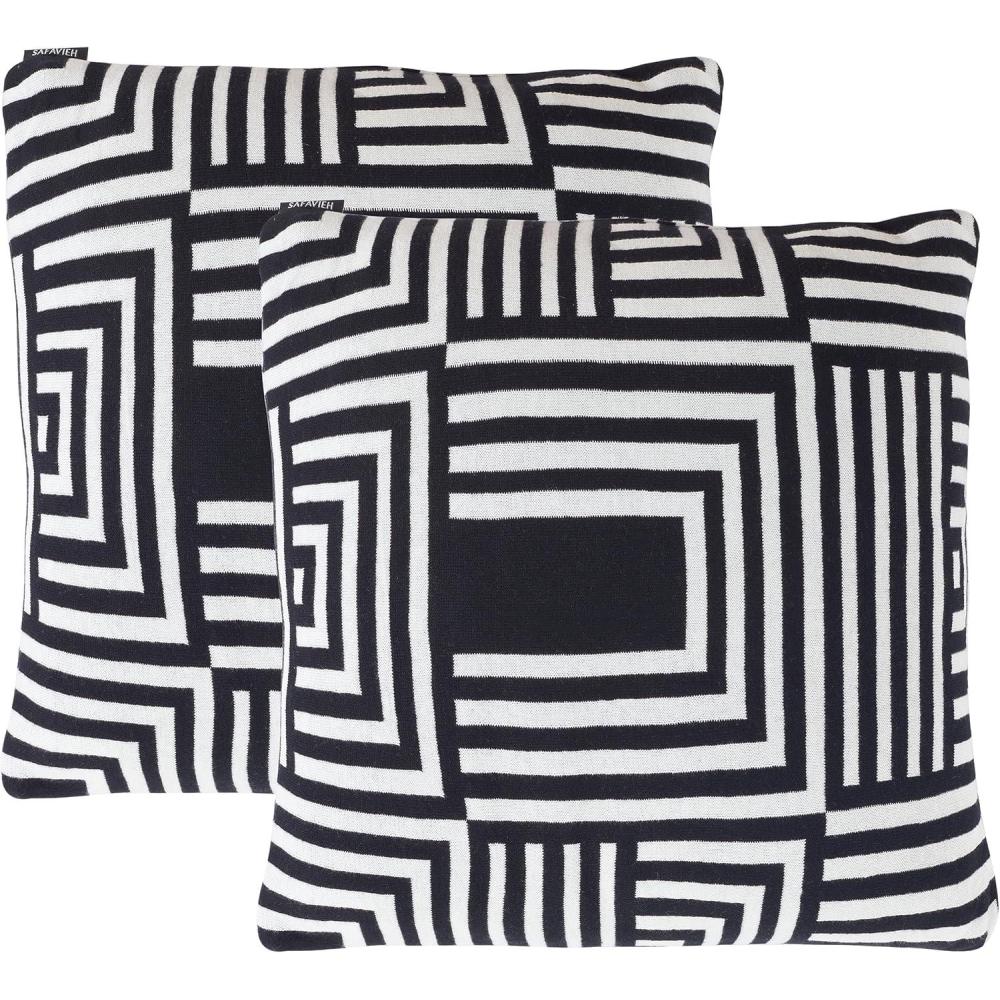 image:imageSAFAVIEH Home Collection PLS401 Pillow BlackIvory 2 Count