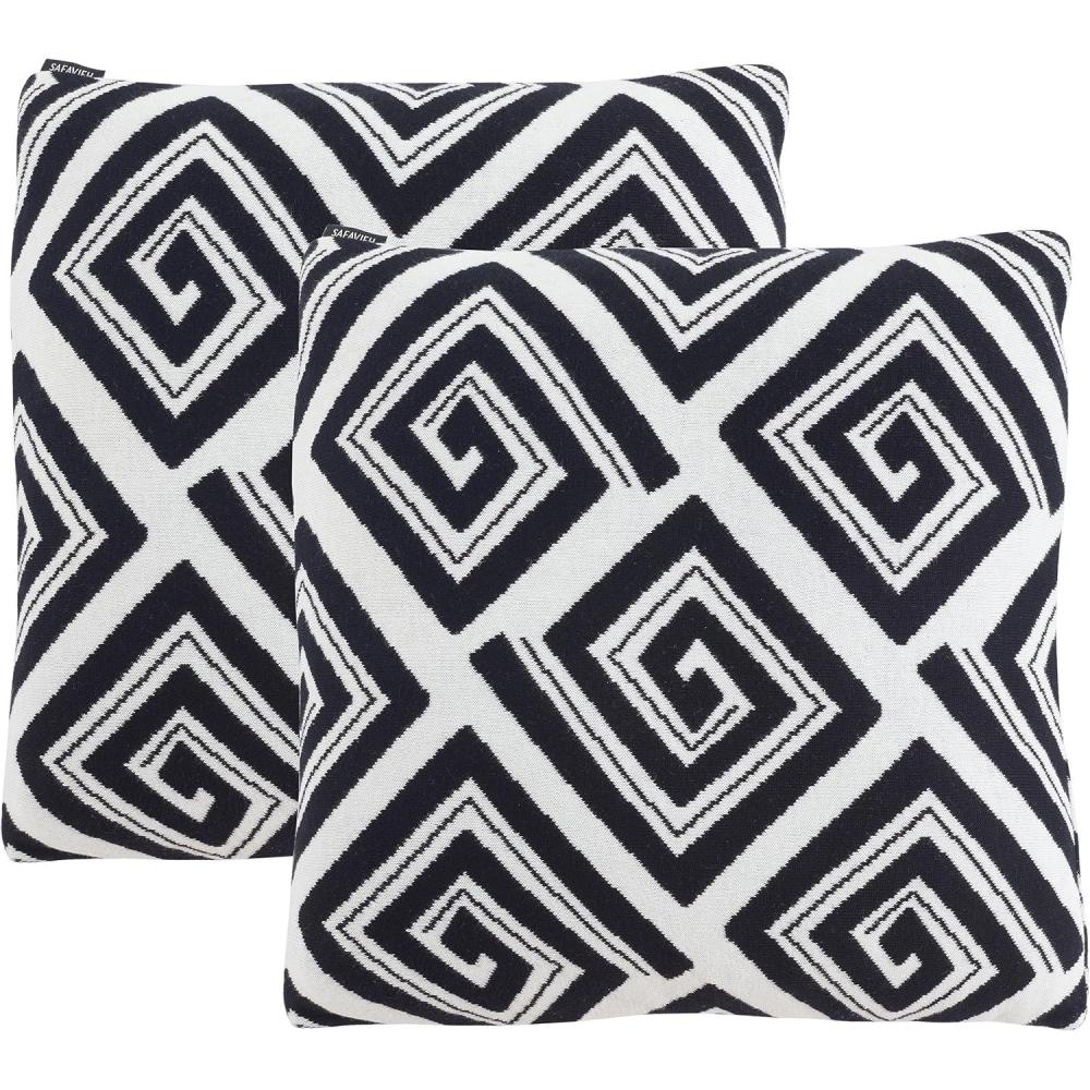image:imageSAFAVIEH Home Collection PLS403 Pillow BlackIvory 2 Count