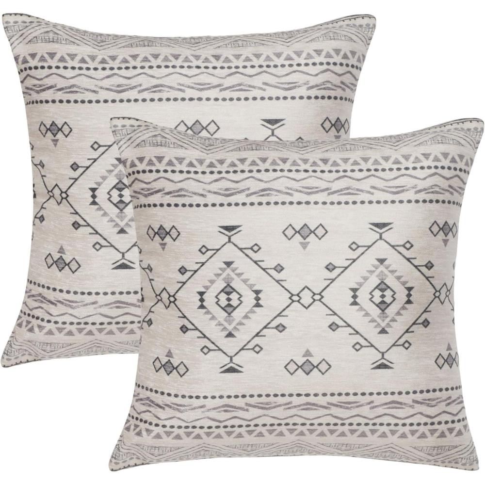 image:imageSAFAVIEH Home Collection Samira Boho Tribal BeigeBlack Chenille 21inch Square Decorative Accent Throw Pillow with Insert Set of 2BeigeBlack