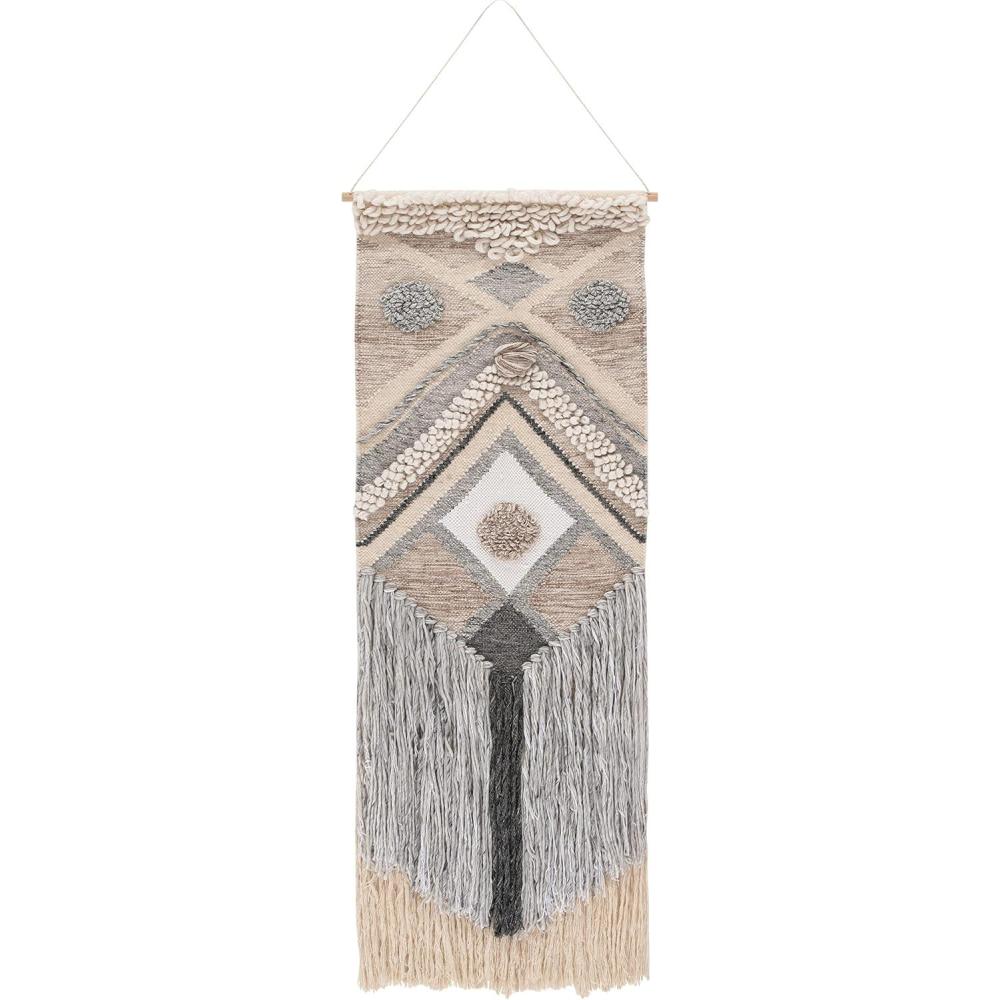 image:imageSAFAVIEH Home Collection Sedona Tahoe Boho Tribal IvoryGrey Wool Woven Tapestry Hanging Wall Art