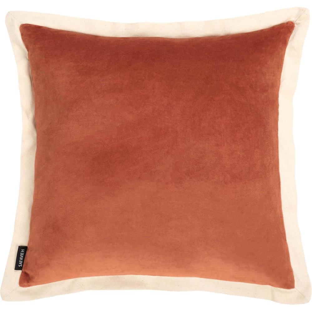 image:imageSAFAVIEH Jordy 18 X 18 OliveNatural Cotton Throw PillowBurnt OrangeNatural