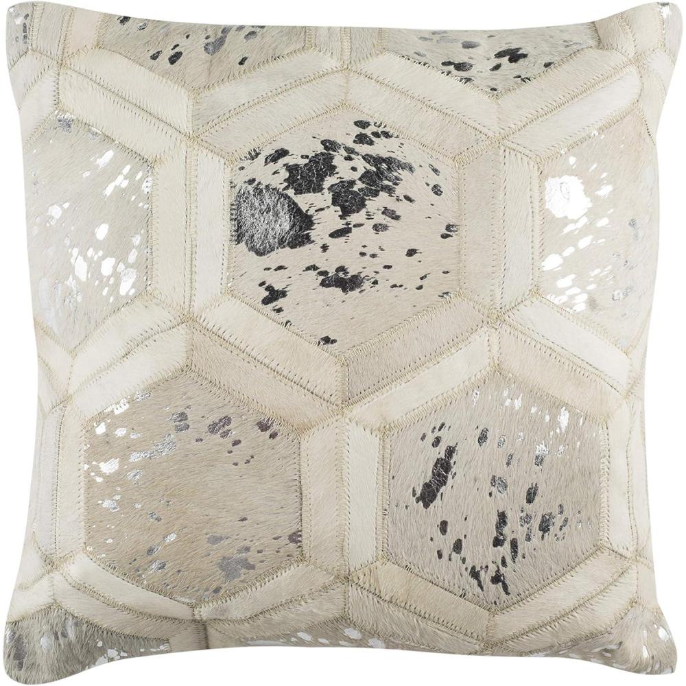 image:imageSAFAVIEH Maggie Metallic Cowhide Throw Pillow 22x22 WhiteSilver