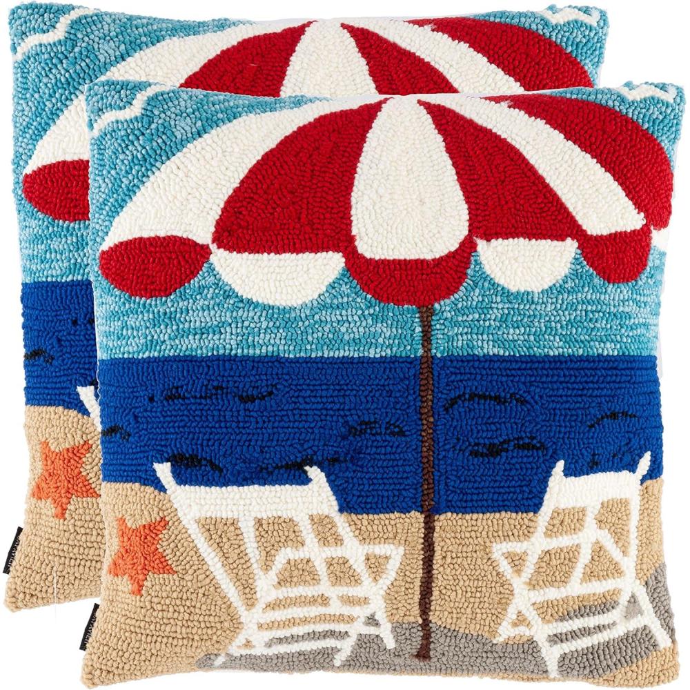 image:imageSAFAVIEH PPL111A2020SET2 Soleil Pillow Collection Indoor Outdoor 20 Square Beach Chair Pillow Nautical Blue
