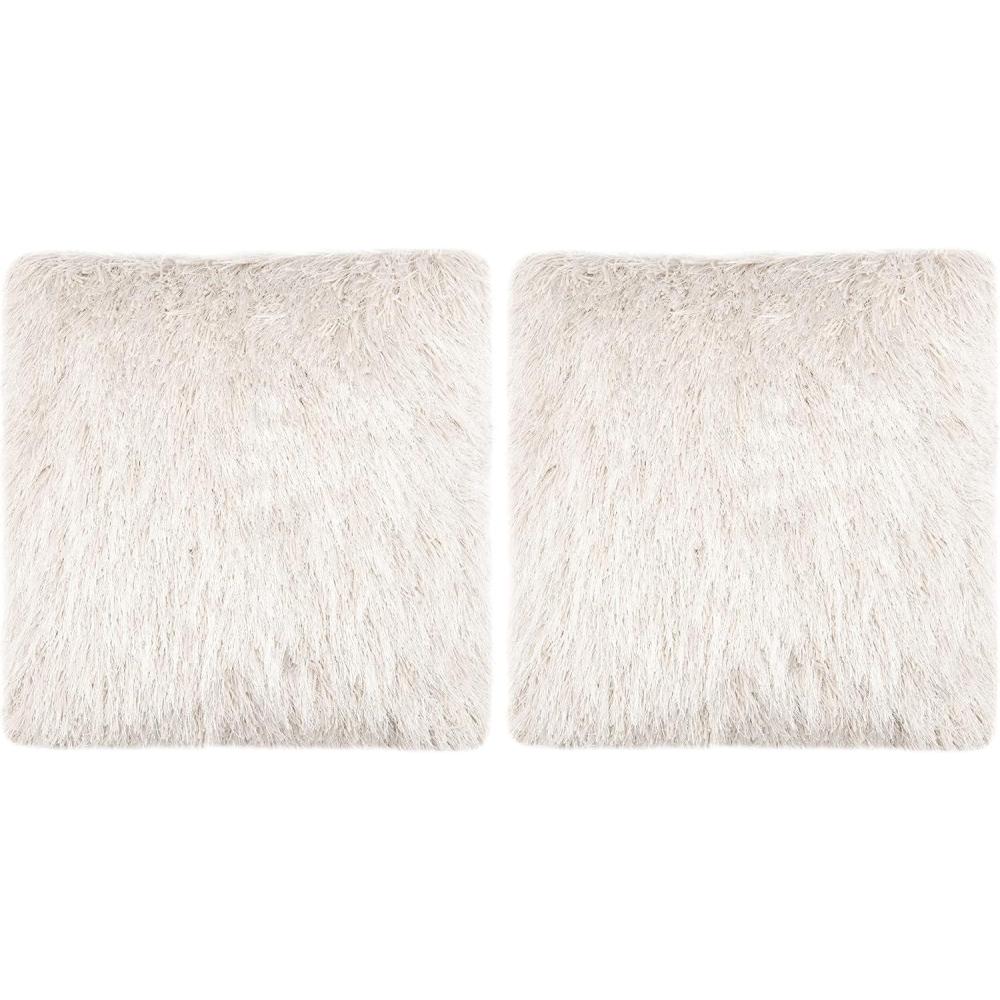 image:imageSAFAVIEH Pillow Collection Shag Modish 20 Throw Metallic SilverMetallic Snow