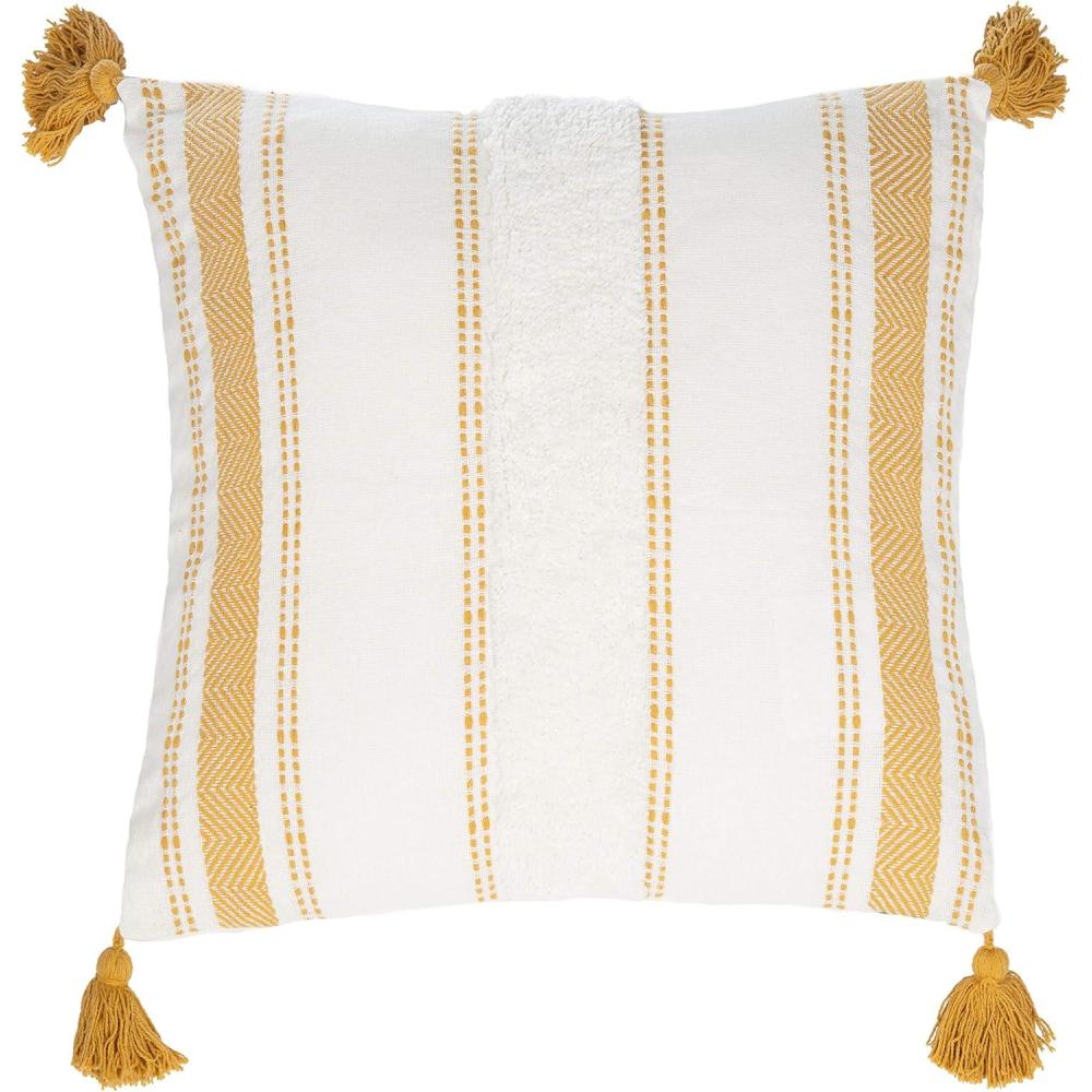 image:imageSAFAVIEH Polli 20inch Mustard Yellow and Beige Tassel Decorative Throw Pillow