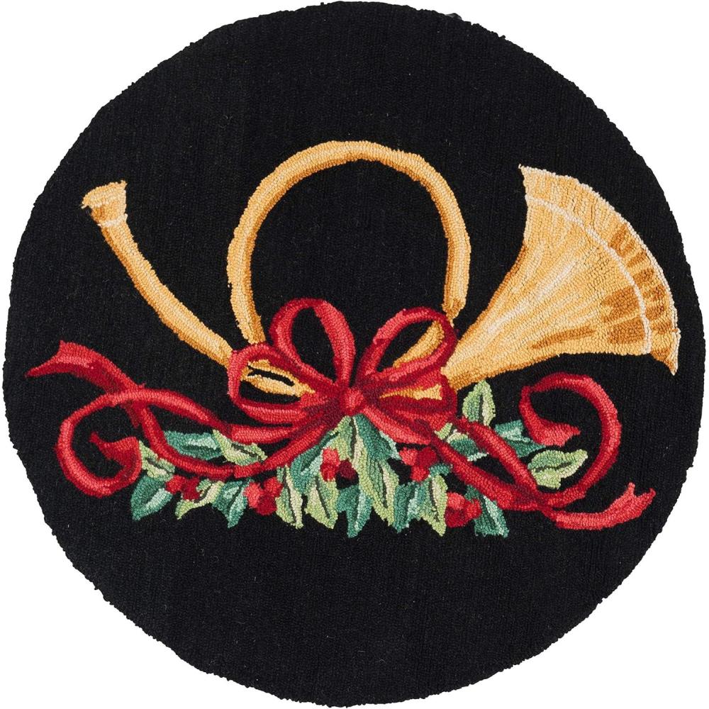 image:imageSAFAVIEH Vintage Poster Collection Accent Rug 26 x 4 Assorted HandHooked Christmas Horn Novelty Wool Ideal for High Traffic Areas in Entryway Living Room Bedroom VP321BBlackMulti