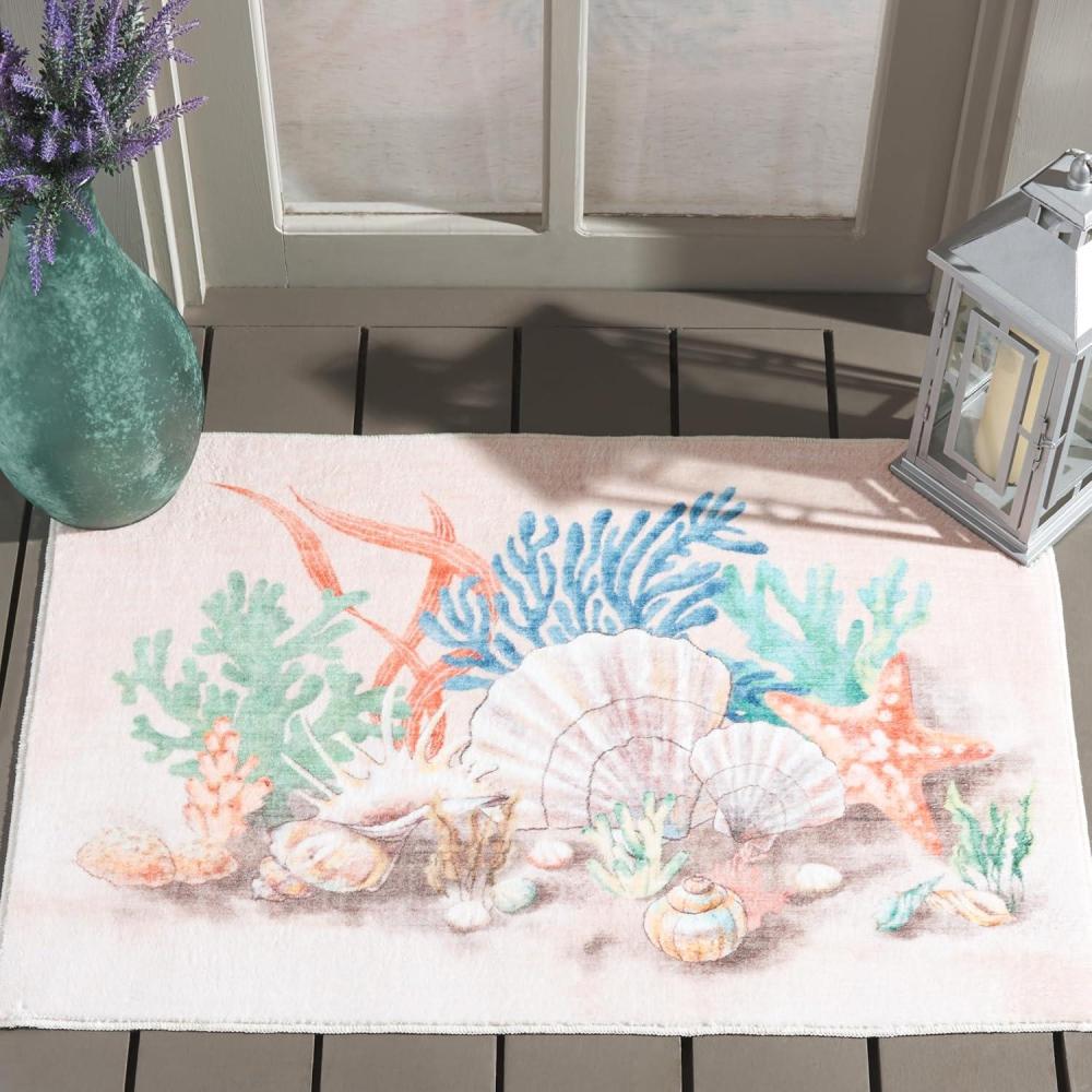 image:imageSAFAVIEH Washable Rug Door and Kitchen Mat Collection 2 x 3 Peach amp Green Slip Resistant amp Easy to Clean Ideal for Entryway Front Door Bathroom Mudroom Accent Space DKM306UPeachGreen