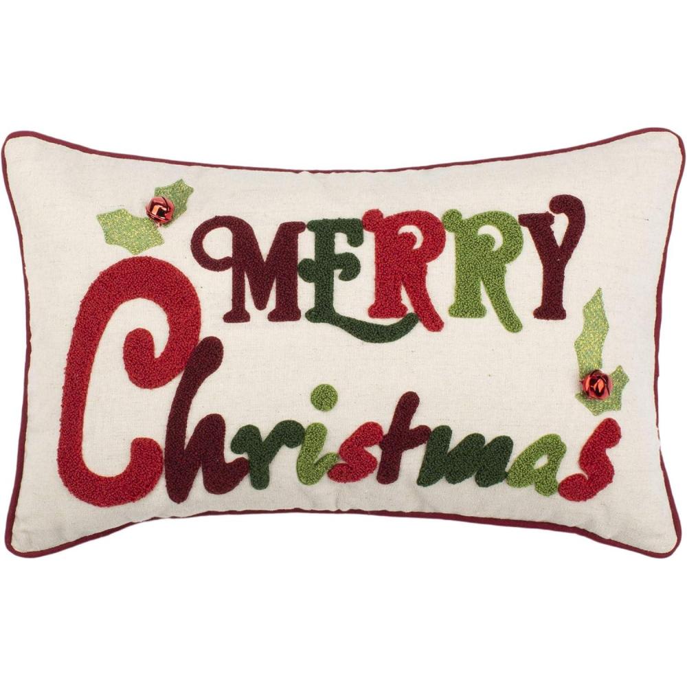 image:imageSafavieh Home Jingles Green and Red and Beige Merry Christmas 12 x 20inch Decorative Pillow