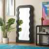 SAFAVIEH Home Collection – Mahya 32″ x 63″ Full Length Mirror, Walnut Wood Frame, Wavy Rectangular Wall Mirror, Modern Decorative Accent (MRR9006C)(Black)