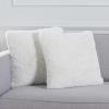 SAFAVIEH Home Collection Flayn Grey Faux Fur 17-inch Square Decorative Accent Throw Pillow with Insert (Set of 2)(Ivory)