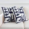 SAFAVIEH Home Collection Maize Mid-Century Modern Beige/Navy 18-inch Square Decorative Accent Throw Pillow with Insert (Set of 2)(Beige/Navy)