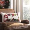 Safavieh Home Jingles Green and Red and Beige Merry Christmas 12 x 20-inch Decorative Pillow