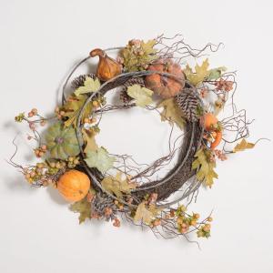 SAFAVIEH Home Collection 24-inch Decorative Artificial Oak Leaf Wreath with Pumpkins (Fully Assembled)