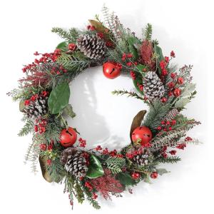 SAFAVIEH Home Collection 30-inch Decorative Artificial Myrtle Wreath with Red Bells LED Light (Fully Assembled)
