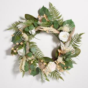 SAFAVIEH Home Collection Faux Artificial 28-inch Rose & Fern Decorative Wreath