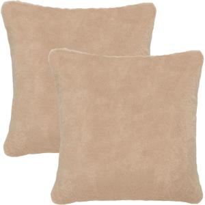 SAFAVIEH Home Collection Flayn Grey Faux Fur 17-inch Square Decorative Accent Throw Pillow with Insert (Set of 2)(Brown)