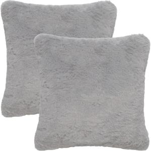 SAFAVIEH Home Collection Flayn Grey Faux Fur 17-inch Square Decorative Accent Throw Pillow with Insert (Set of 2)(Grey)