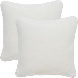 SAFAVIEH Home Collection Flayn Grey Faux Fur 17-inch Square Decorative Accent Throw Pillow with Insert (Set of 2)(Ivory)