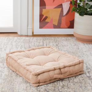 SAFAVIEH Home Collection Gardenia Champagne Tufted 18-inch Square Floor Pillow with Insert for Living Room Meditation Sofa Extra Seating(Champagne)