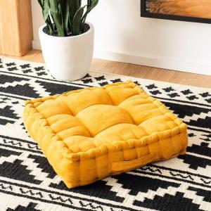 SAFAVIEH Home Collection Gardenia Champagne Tufted 18-inch Square Floor Pillow with Insert for Living Room Meditation Sofa Extra Seating(Ginger)