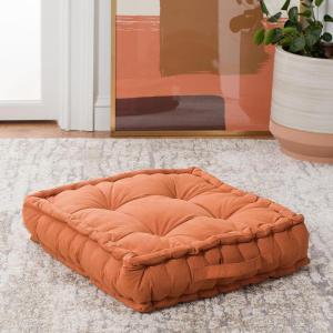 SAFAVIEH Home Collection Gardenia Champagne Tufted 18-inch Square Floor Pillow with Insert for Living Room Meditation Sofa Extra Seating(Rust)