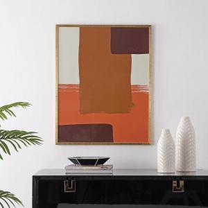 SAFAVIEH Home Collection Java Compilation Salmon/Golden Brown 24 x 30-inch Modern Abstract Framed Wall Art for Bedroom, Living Room, Foyer, Dining Area, Entryway