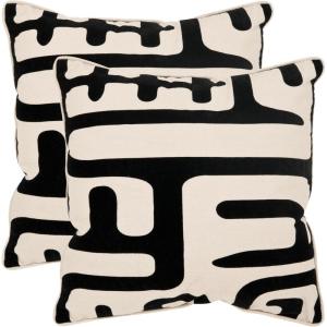 SAFAVIEH Home Collection Maize Mid-Century Modern Beige/Navy 18-inch Square Decorative Accent Throw Pillow with Insert (Set of 2)(Black)