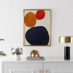 SAFAVIEH Home Collection Primary Objective Denim Blue/Red/Gold 18 x 24-inch Modern Abstract Framed Wall Art for Bedroom, Living Room, Foyer, Dining Area, Entryway