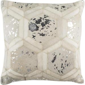SAFAVIEH Maggie Metallic Cowhide Throw Pillow, 22″x22″, White/Silver