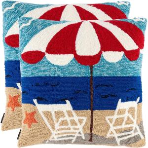 SAFAVIEH PPL111A-2020-SET2 Soleil Pillow Collection Indoor Outdoor 20″ Square Beach Chair Pillow, Nautical Blue