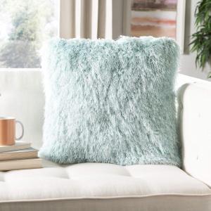 SAFAVIEH Pillow Collection Shag Modish 20″ Throw, Metallic Silver(Light Blue)