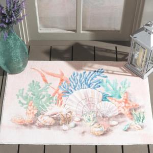 SAFAVIEH Washable Rug Door and Kitchen Mat Collection – 2′ x 3′, Peach & Green, Slip Resistant & Easy to Clean, Ideal for Entryway, Front Door, Bathroom, Mudroom, Accent Space (DKM306U)(Peach/Green)