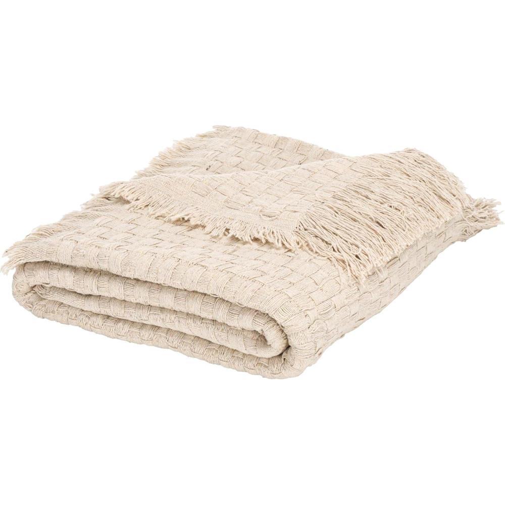 image:imageSAFAVIEH Home Collection Inaya Ivory 51 x 67 Cotton Decorative Throw BlanketIvory