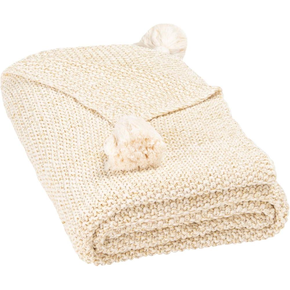 image:imageSAFAVIEH Home Collection Mari Boho BeigeGold Cotton 50 x 60inch Tassel Sofa Chaise Lounge Club Chair Living Room Bedroom Decorative Throw Blanket THR235A5060