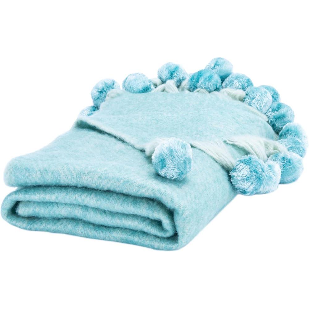 image:imageSAFAVIEH Home Collection Shae Aqua 50 x 70inch Pom Pom Decorative Throw BlanketBlue